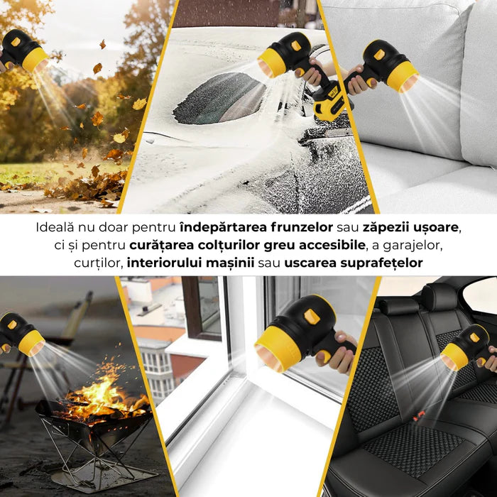 Suflanta Aer Portabila cu 2 Acumulatori 48V, 34000 RPM, Uscare Masina, Suflat Frunze, Yellow Hurricane