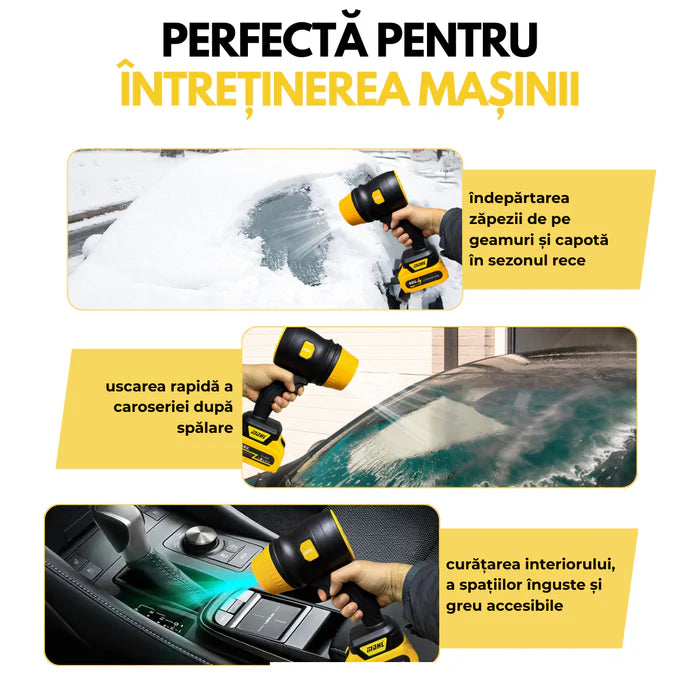 Suflanta Aer Portabila cu 2 Acumulatori 48V, 34000 RPM, Uscare Masina, Suflat Frunze, Yellow Hurricane