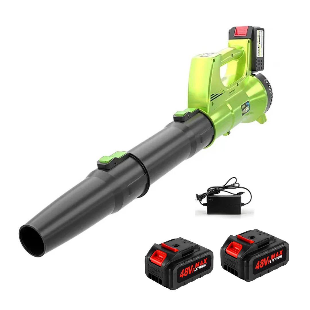Suflanta de frunze electrica cu 2 Acumulatori 48V, Putere 3500W, 12.000 De Rotatii/min, Volum Aer 2.3 Metri Cubi/Minut, Negru/Verde