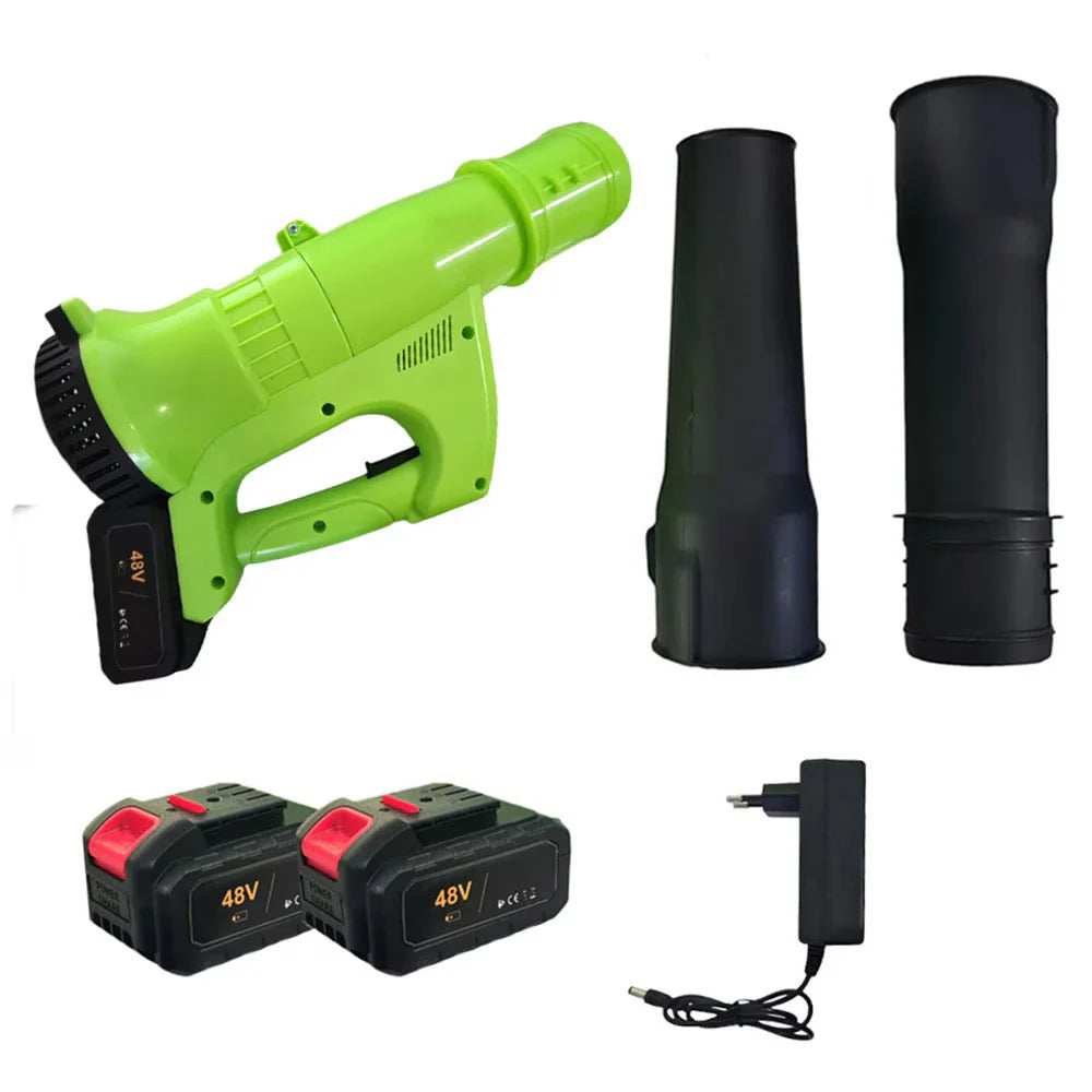 Suflanta de frunze electrica cu 2 Acumulatori 48V, Putere 3500W, 12.000 De Rotatii/min, Volum Aer 2.3 Metri Cubi/Minut, Negru/Verde