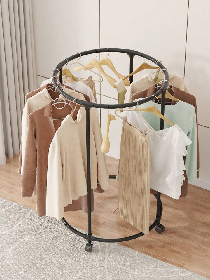 Suport rotund din oțel Inoxidabil pentru haine, cu roti, finisaj cromat, capacitate 40 kg