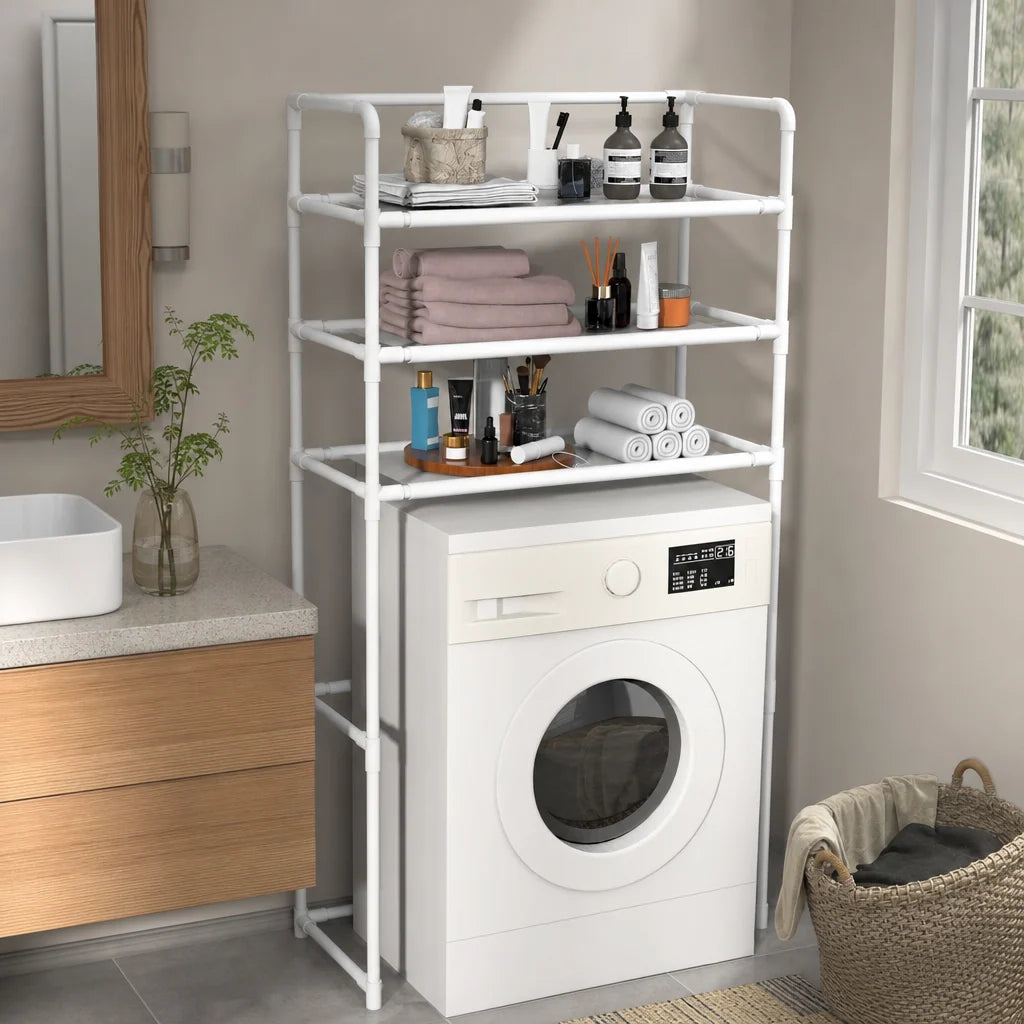 Suport Organizator Masina de Spalat 3 Polite Cadru Metalic Alb 72x25x155 cm