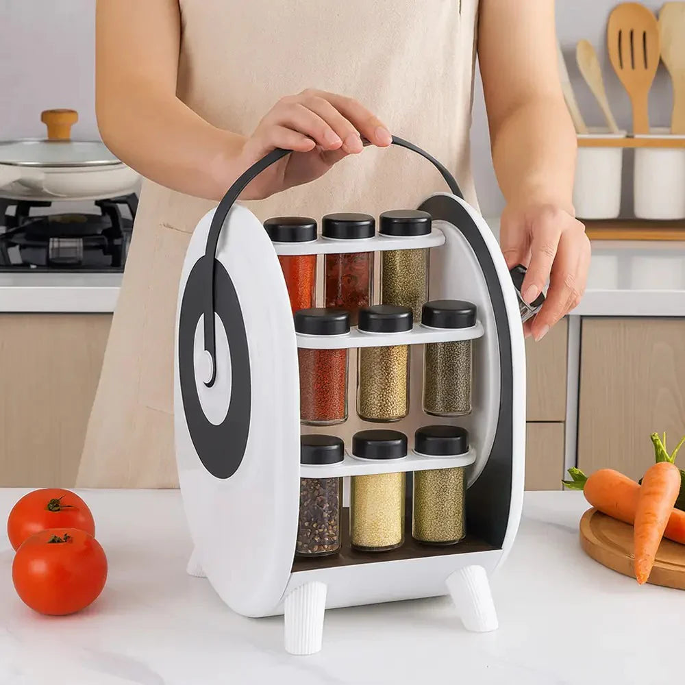 Suport Rotativ portabil pentru Condimente cu 18 Borcane