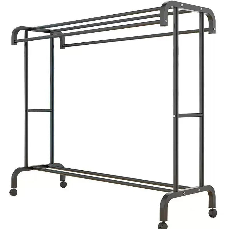 Suport dublu de umerase pentru haine, cu 1 suport de pantofi, din metal, cu raft depozitare deasupra – 50KG greutate maxima, 150x120x48cm