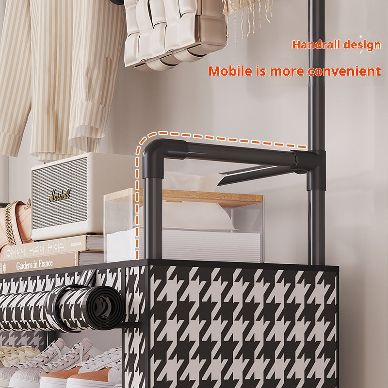 Suport multifunctional pentru incaltaminte cu cuier, negru, 171x60x30 cm, cu husa anti-praf