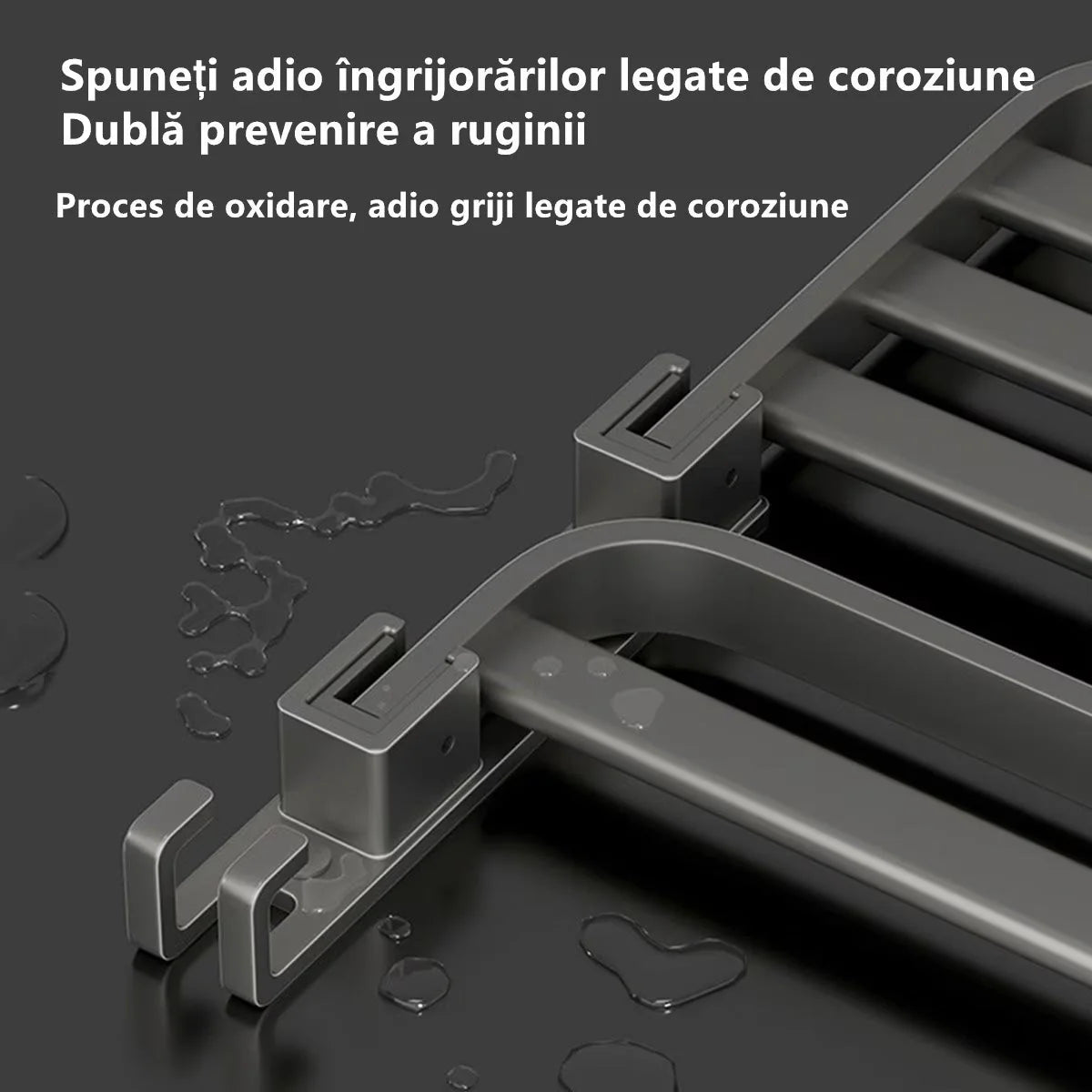 Suport prosoape baie, pliabil, aluminiu spatial, cu polita si carlige, lungime 60cm, Gri