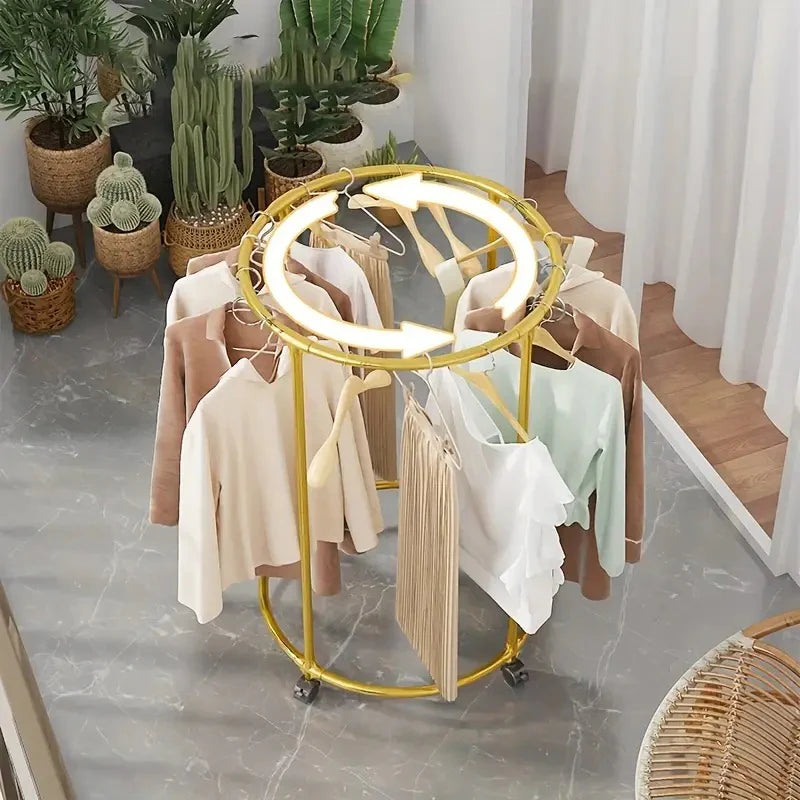 Suport rotund din oțel Inoxidabil pentru haine, cu roti, finisaj cromat, capacitate 40 kg