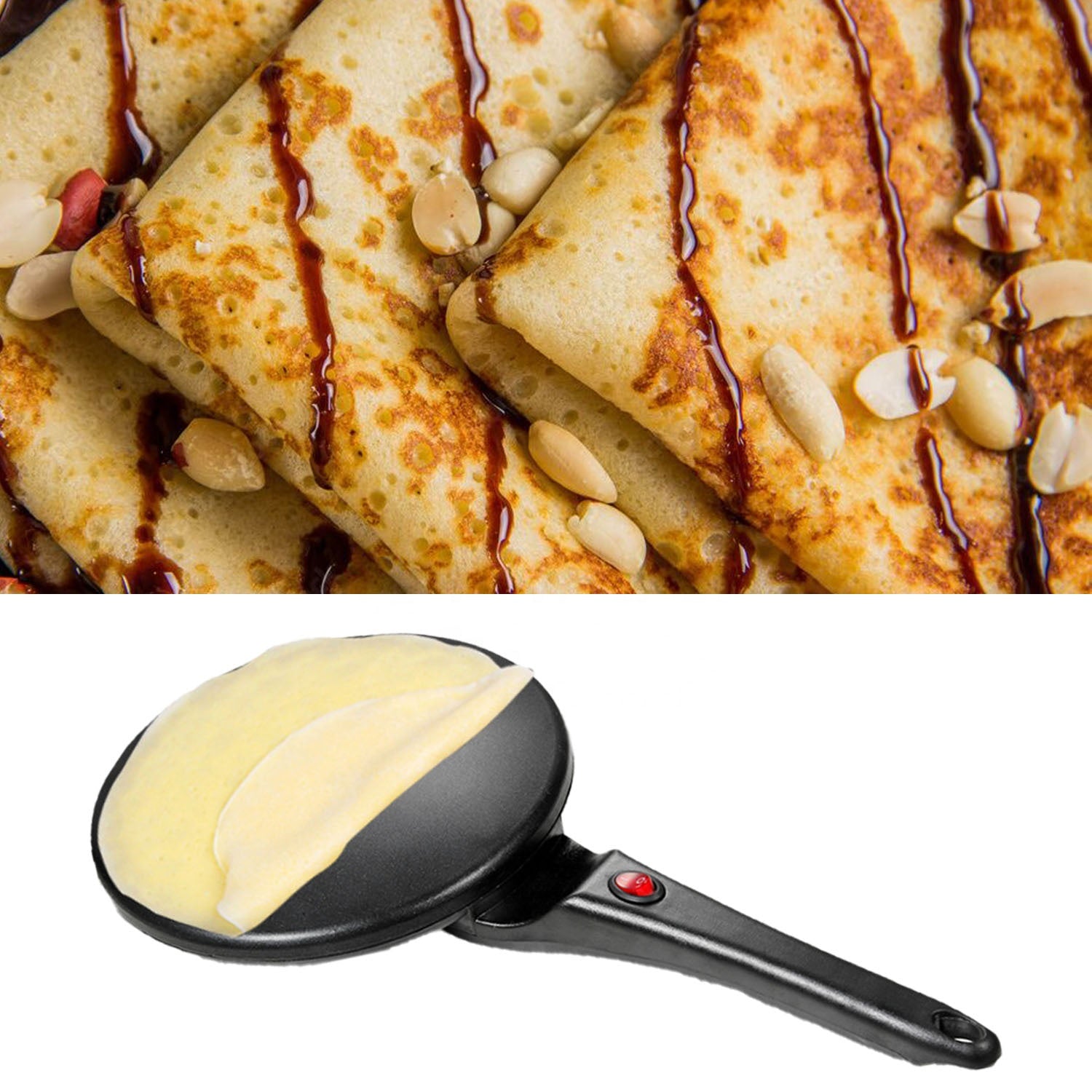 Tigaie electrica pentru clatite, maner ergonomic confortabil, placa antiaderenta, incalzire rapida