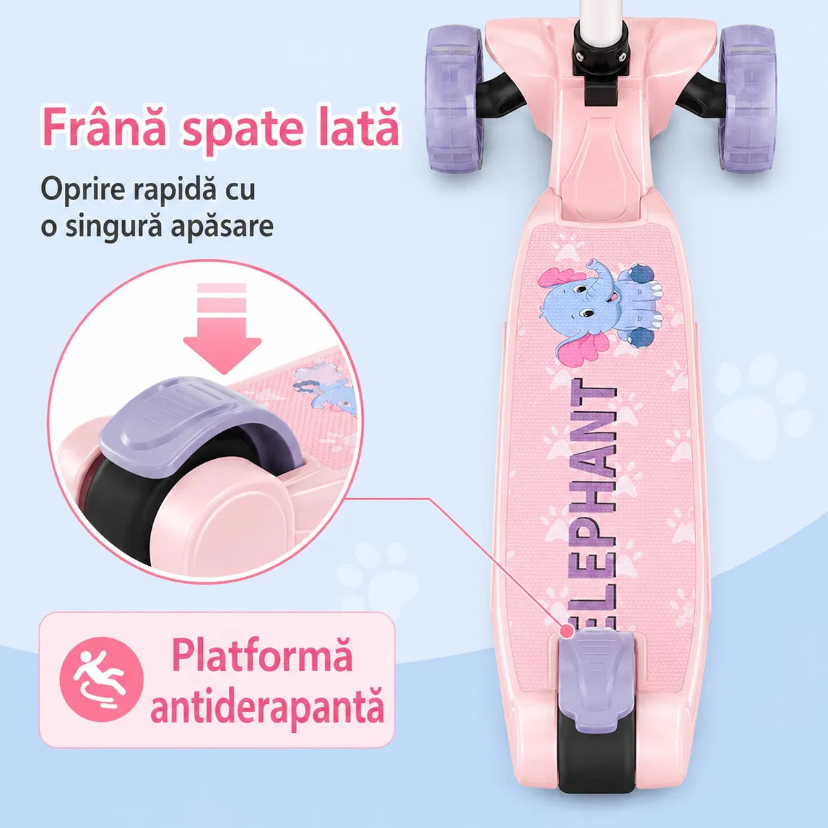 Trotineta Copii 3 in 1 Pliabila, Cu Scaun, Lumini LED si Baloane de Sapun