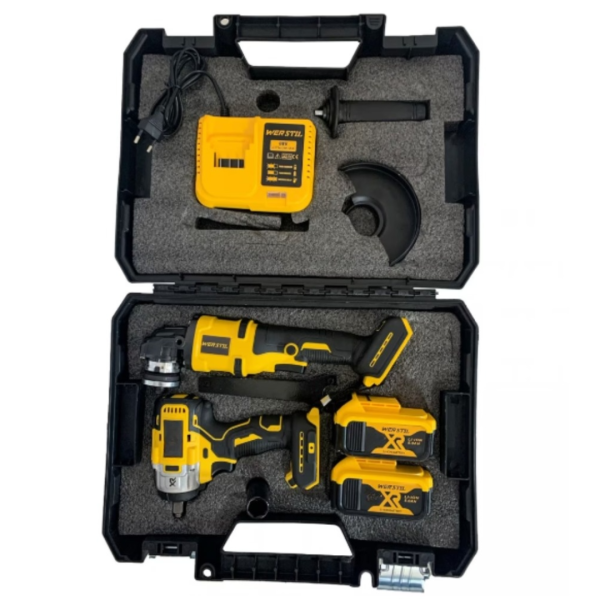 Trusa Masina cu Impact + Polizor Unghiular / Flex Brushless cu 2 Acumulatori 48V 5AH, Incarcator Rapid, Trusa Transport